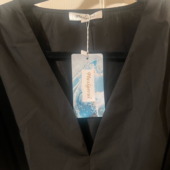 NWT Women’s Black V Neck Puff Short Sleeve High Waist Maxi Dress Size Small - Picture 5 of 10